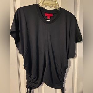 Jennifer Lopez short sleeved black top ruched sides with drawstrings size XXL